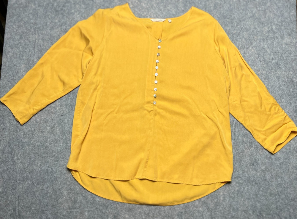 Soft Surrounding Sardinia Blouse Tencel Roll Tab Sleeve V-Neck Mustard XL